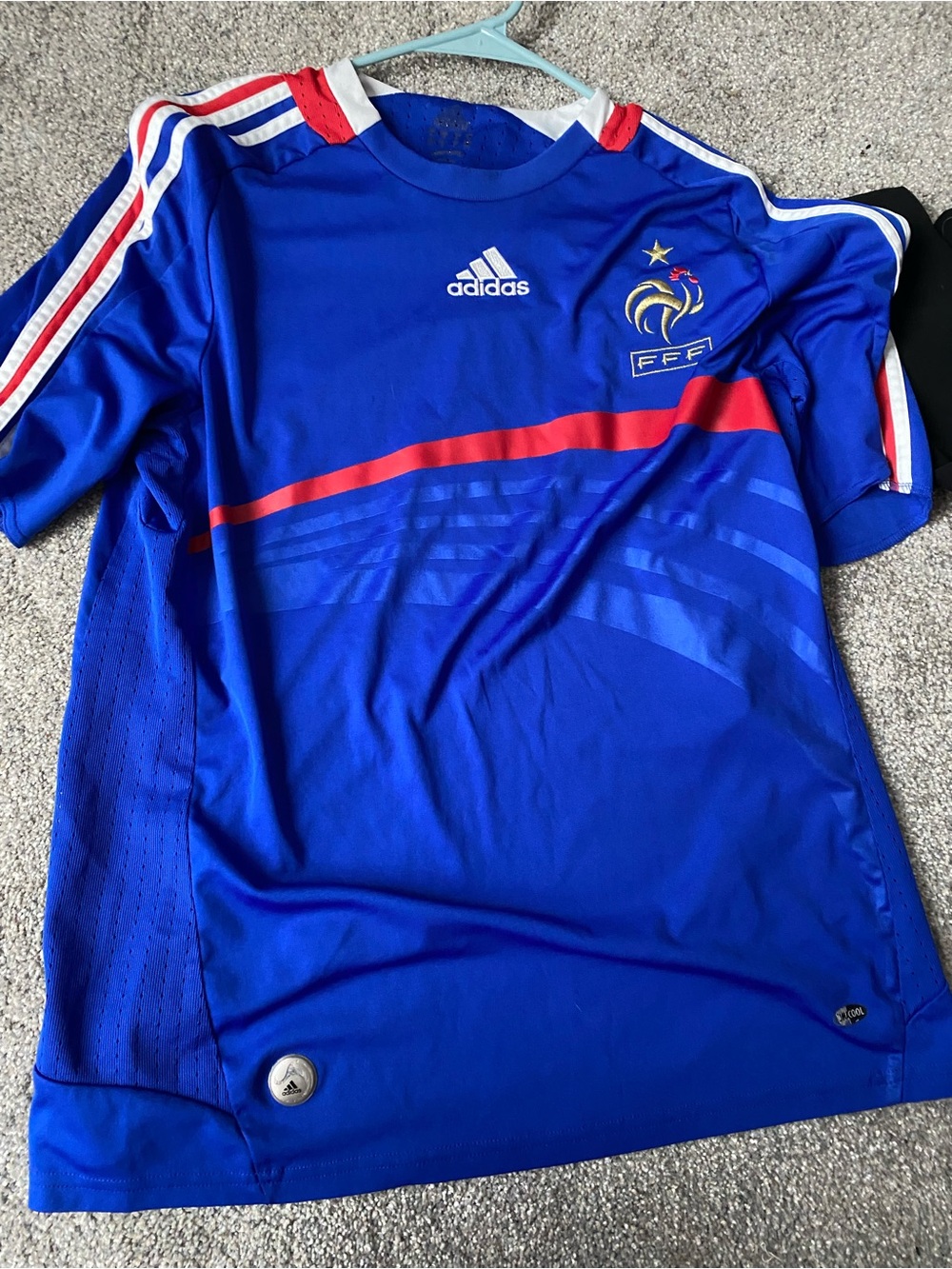 adidas Blue France Youth Soccer Jersey with Red & White Accents